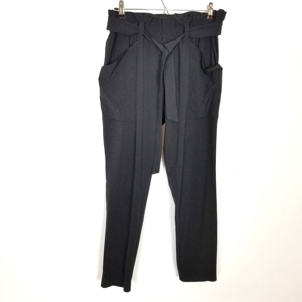 ATHLETA Skyline II Black Paper Bag Waist Pants Sz 8 Black Ankle City Casual